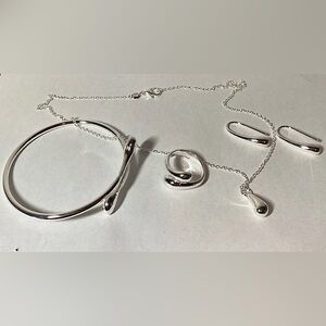 925 silver plated Water Drop Four-piece Set Earrings, Ring, Bracelet, necklace
